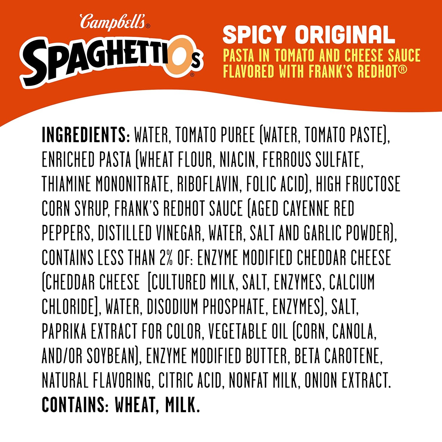 SpaghettiOs Spicy Original made with Frank's RedHot, Canned Pasta, 15.8 OZ Can : Everything Else