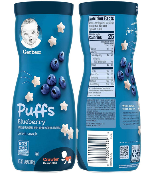 Gerber Graduates Puffs Cereal Snack Variety Pack - Blueberry, Strawberry-Apple, Sweet Potato 1.48 Ounce (Variety Pack of 3)