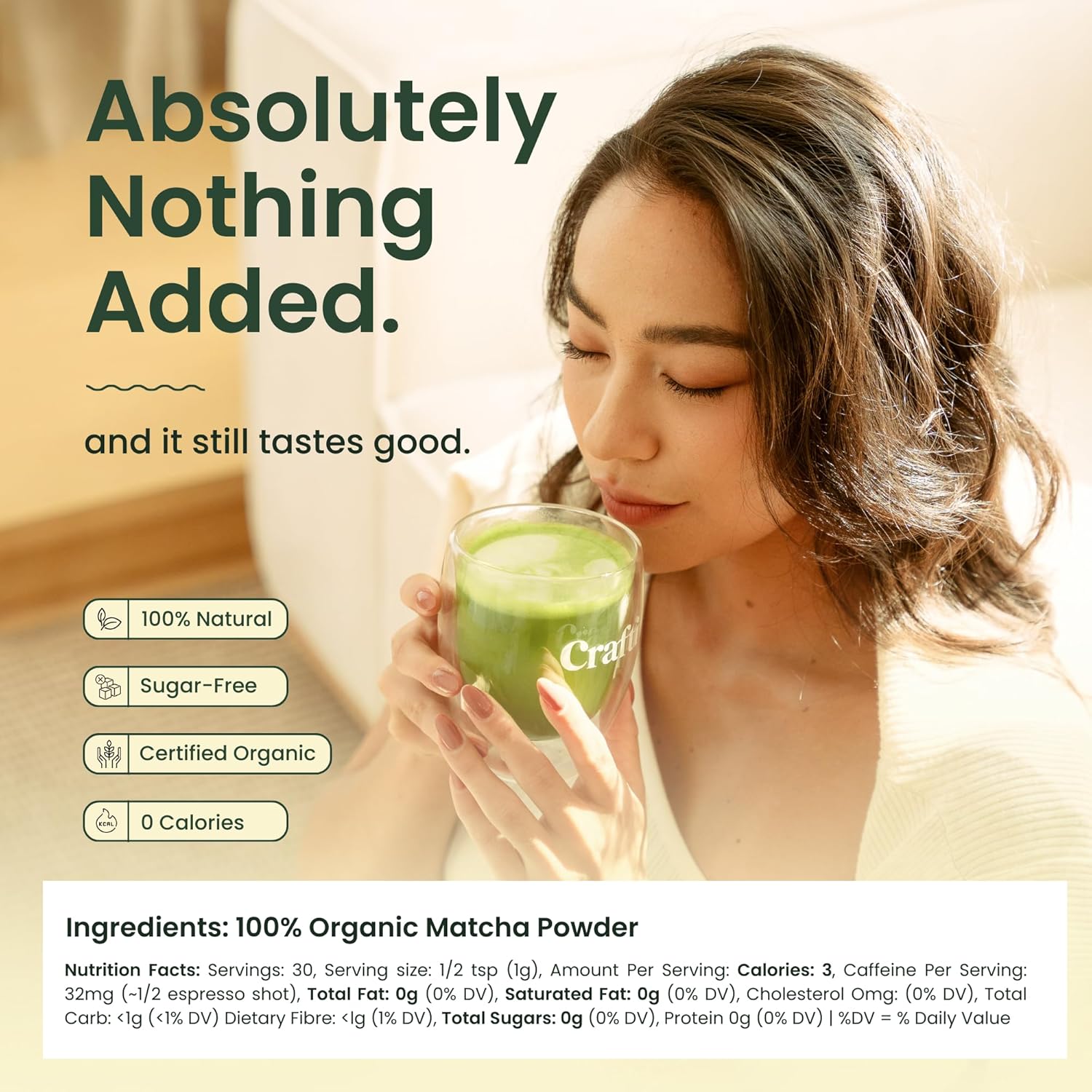 Crafti Ceremonial Grade Organic Matcha Powder (30G/1Oz), Sugar-Free Daily Matcha Green Tea From Kyoto Uji, For Calm Focus, Jitter-Free Energy And Barista-Grade Lattes (30 Servings)