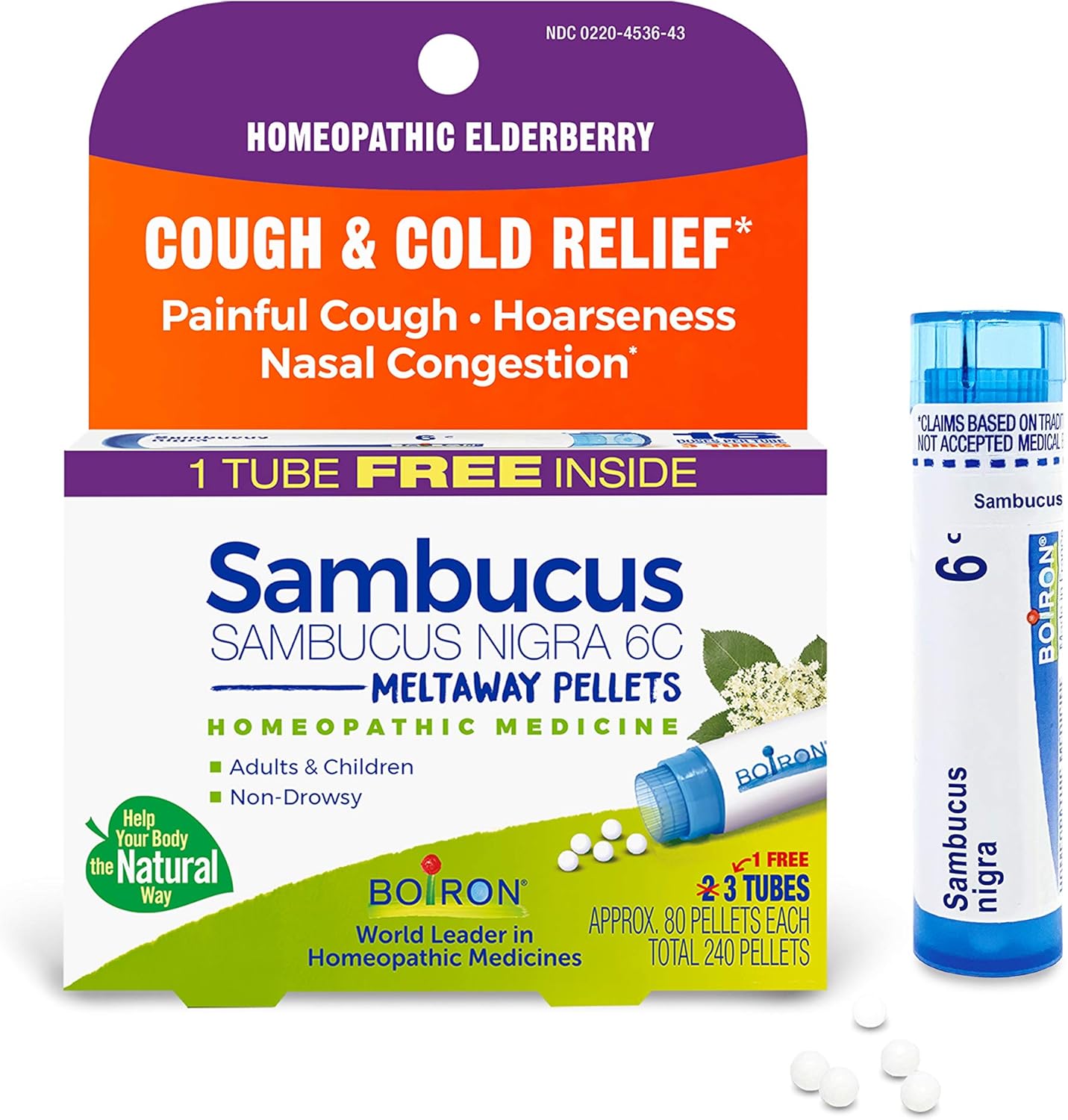 Boiron Sambucus Nigra 6C Homeopathic Medicine For Cough And Cold Relief - 3 Count (240 Pellets)