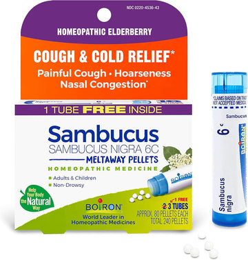 Boiron Sambucus Nigra 6C Homeopathic Medicine For Cough And Cold Relief - 3 Count (240 Pellets)