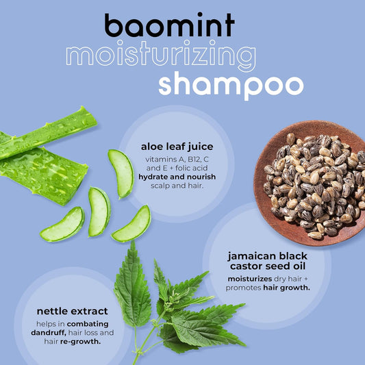 Adwoa Beauty Baomint™ Moisturizing Shampoo For Dry, Textured Hair – Sulfate-Free Cleanser With Baobab, Wintergreen, Peppermint & Castor Oils For Scalp Hydration & Curl Definition – 14 Oz