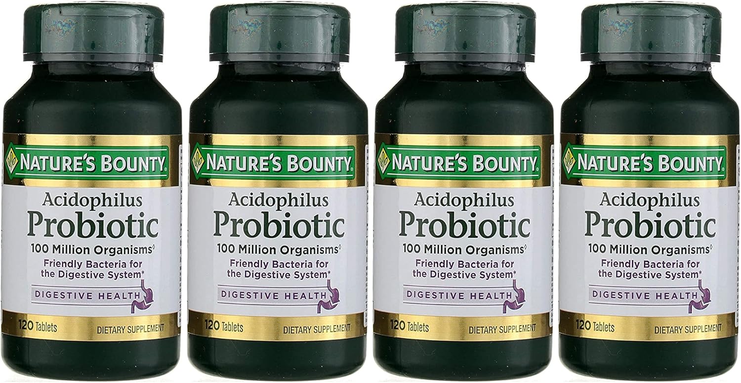 Nature's Bounty Probiotics Dietary Supplement, Supports Digestive and Intestinal Health, Probiotic Acidophilus, 120 Tablets, Pack of 4 : Health & Household