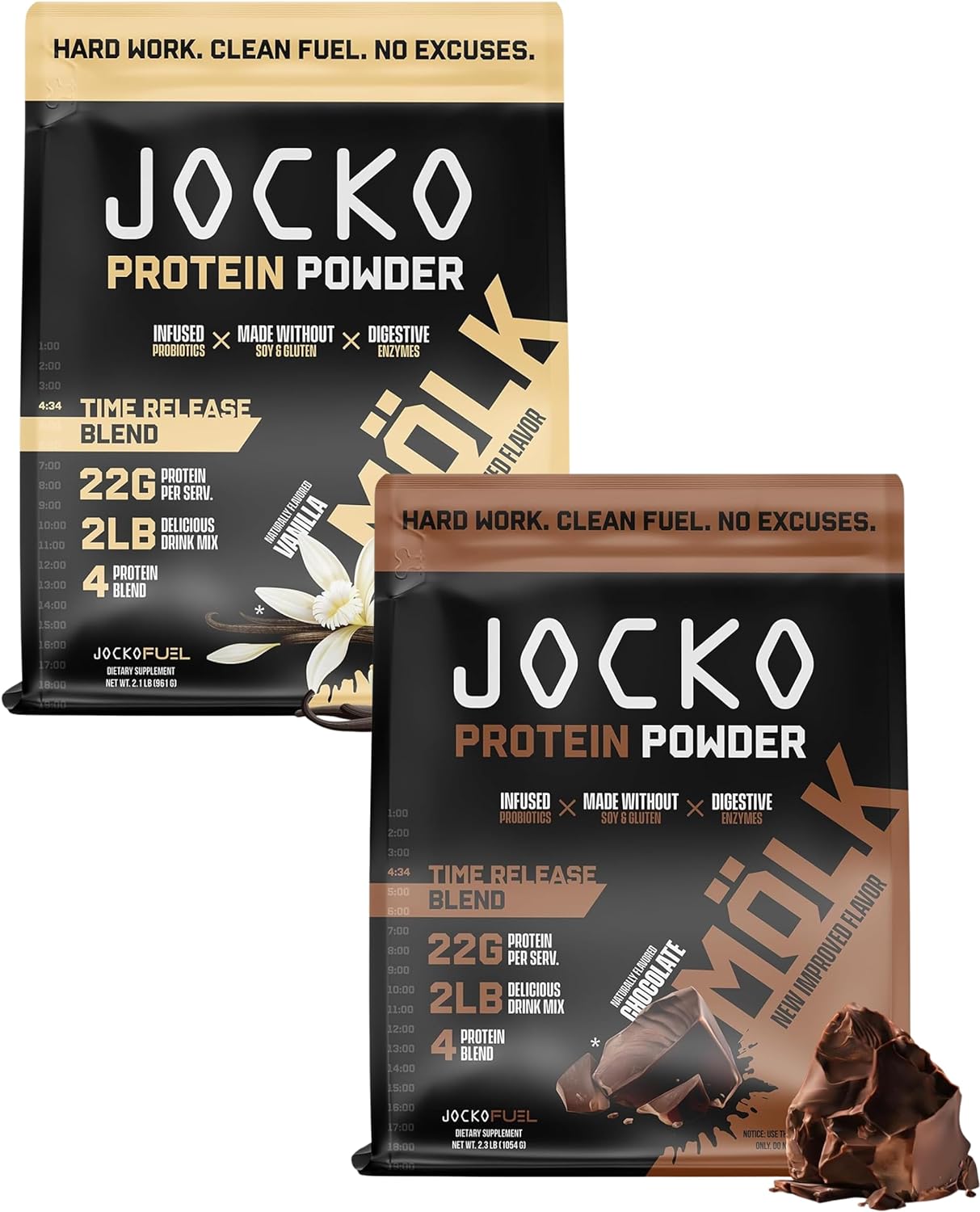 Jocko Fuel Protein 2 Pack Bundle - Jocko Mölk Chocolate + Vanilla (2 Flavors) (2Lb Each)