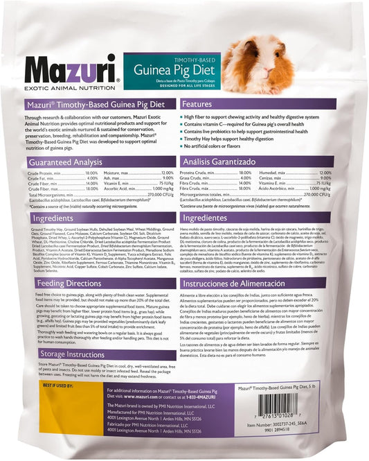 Mazuri | Timothy-Based Guinea Pig Food | 5 Pound (5 Lb.) Bag