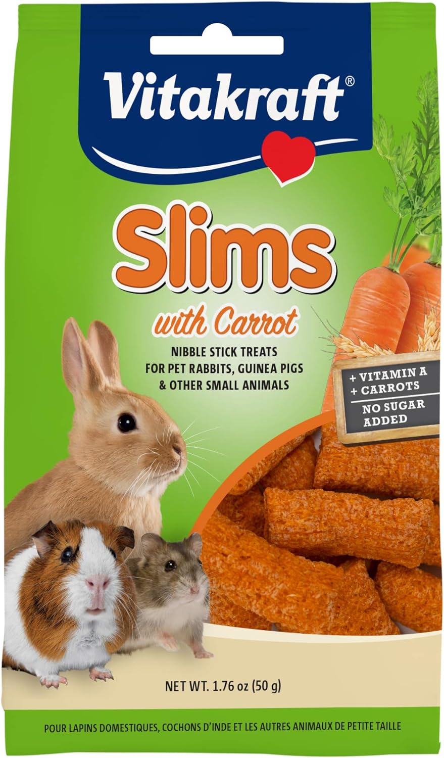 Vitakraft Slims Small Animal Treats - Carrot - Crispy Nibble Stick Treat - 1.76 Oz