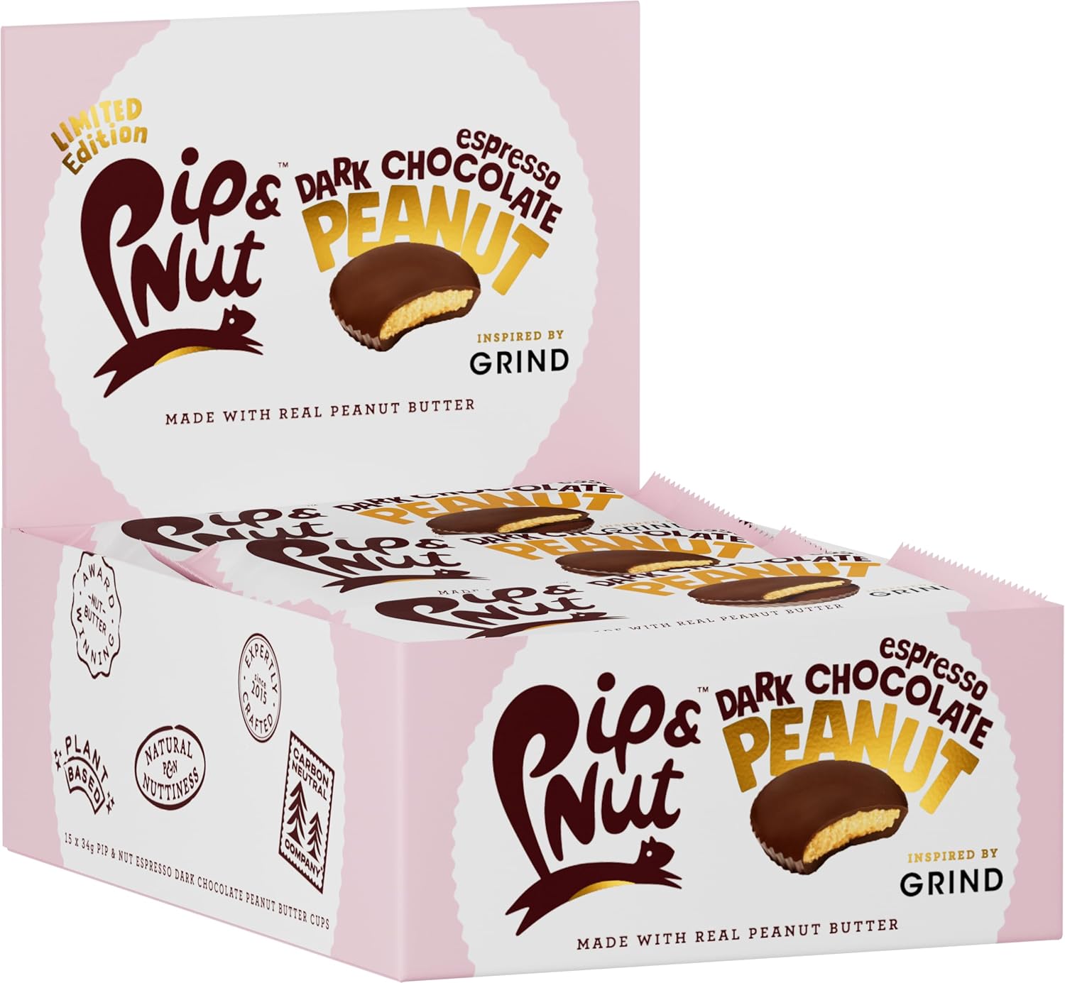Pip And Nut Limited Edition Dark Chocolate Espresso Peanut Butter Cup With Grind 15 X 34G