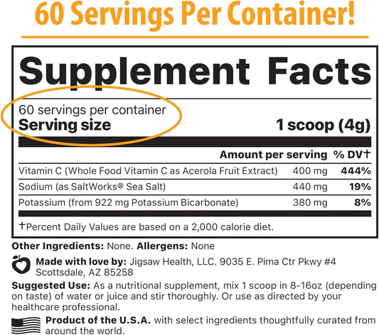 Jigsaw Health Adrenal Cocktail + Wholefood Vitamin C | With Potassium Bicarbonate, Sea Salt, And Acerola Cherry Extract | 360 Capsules 60 Servings
