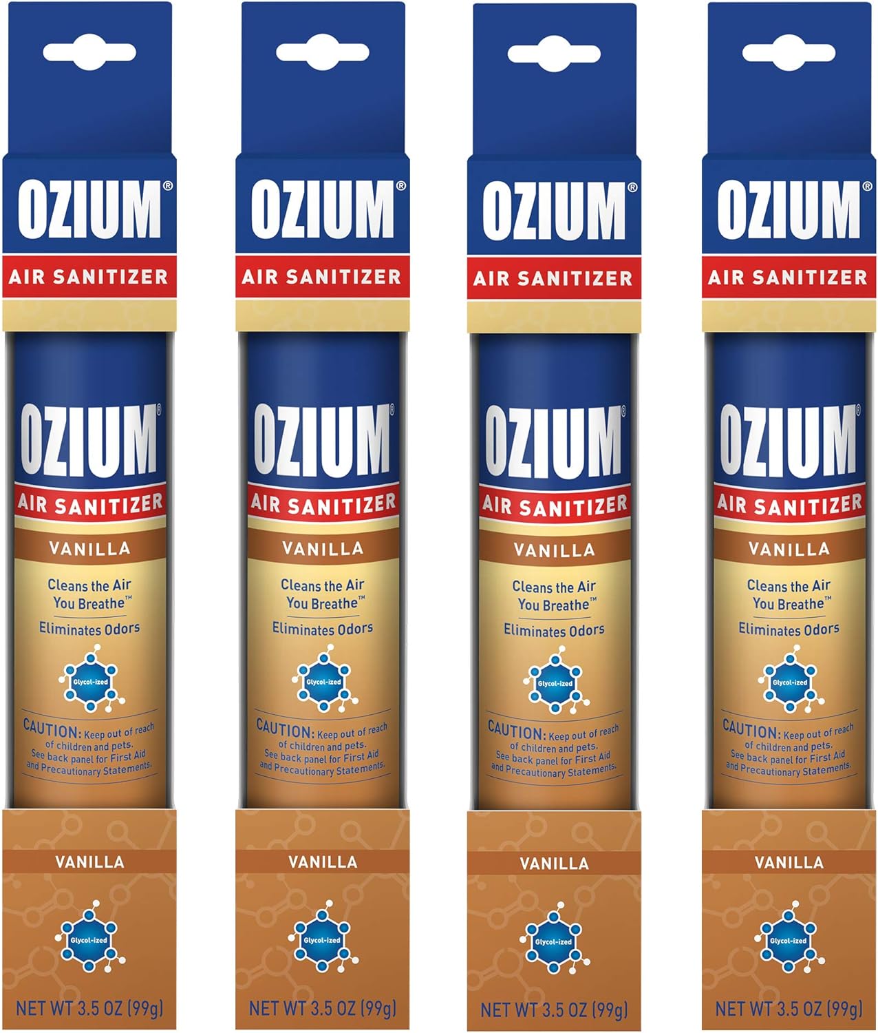 Ozium 3.5 Oz. Air Sanitizer & Odor Eliminator for Homes, Cars, Offices and More, Vanilla Scent, 4 Pack