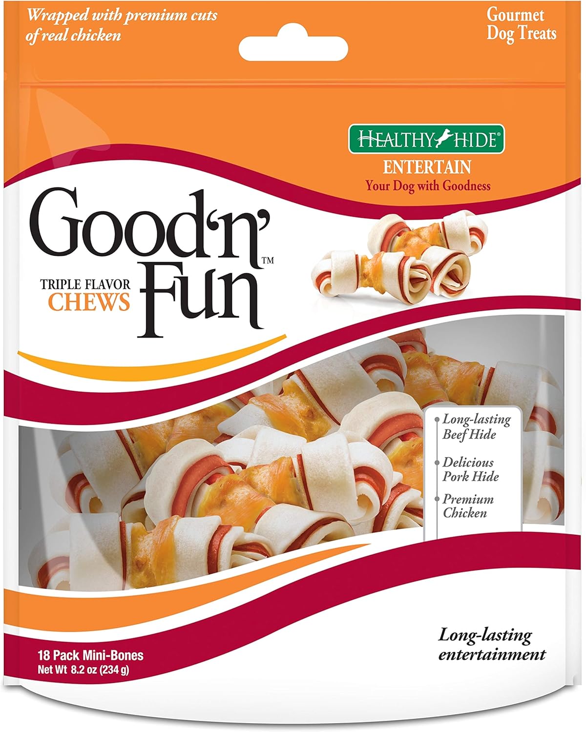 Good'N'Fun Triple Flavor Mini Rawhide Chews, 18-Count