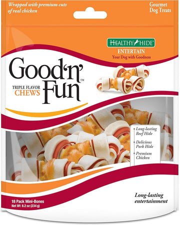 Good'N'Fun Triple Flavor Mini Rawhide Chews, 18-Count