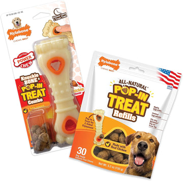 Nylabone Power Chew Souper Bone Pop-In Treat Toy With Treat Refills, Treat Dispensing Toys For Dogs, Durable Treat Pouch, Chicken Flavor, Large/Giant - Up To 50 Lbs. (2 Count)