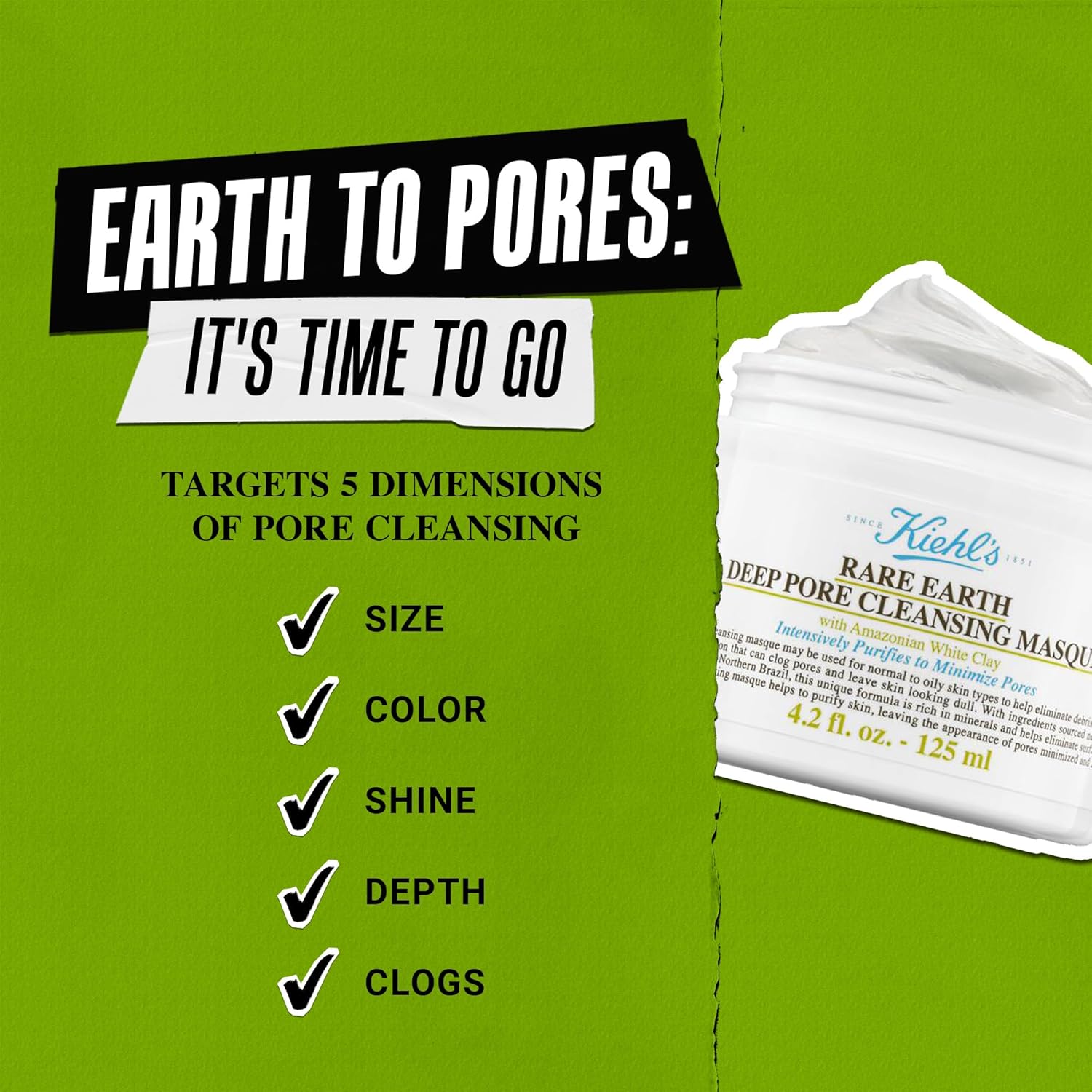 Kiehl'S Rare Earth Deep Pore Cleansing Mask, Pore-Minimizing Face Mask For Clogged Pores, Detoxifies & Refines Skin, Absorbs Excess Oil, With Amazonian White Clay & Aloe Vera - 4.2 Fl Oz : Beauty & Personal Care