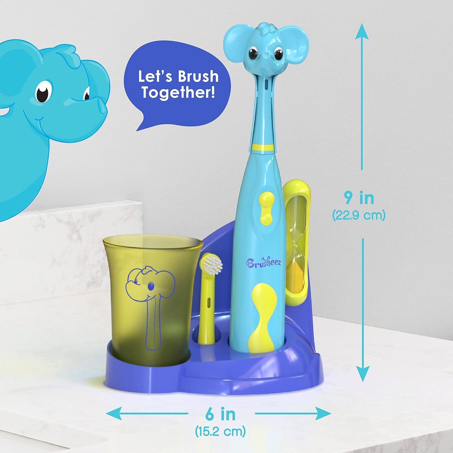 Brusheez® Kids’ Electric Toothbrush Set - Safe & Effective for Ages 3+ Parent Tested Approved with Gentle Bristles, 2 Brush Heads, Rinse Cup, 2-Minute Timer, Storage Base (Ollie The Elephant) : Health & Household