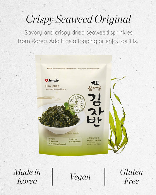 Sempio Crispy Seaweed Snack (Original, 50G(Pack Of 12)) - Savory Seasoned Seaweed Sprinkles, Gim Jaban. Healthy Korean Snack. Vegan, No Preservatives, Dairy-Free