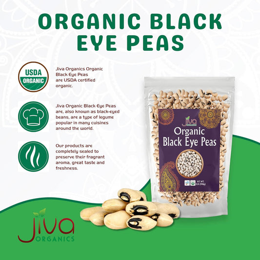 Jiva Organics Organic Black Eye Peas 2 Pound Bag - Cowpeas, Non-GMO, Natural