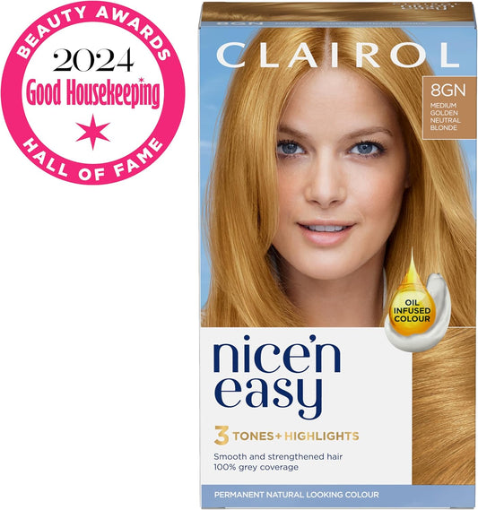 Clairol Nice'N Easy Crème, Natural Looking Oil Infused Permanent Hair Dye, 8Gn Medium Golden Neutral Blonde