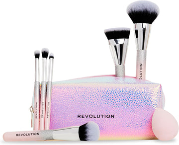 Revolution Beauty Glam Up Brush Gift Set, 7-Piece Eye, Face & Cheek Makeup Brush Collection With Makeup Bag, Vegan & Cruelty-Free