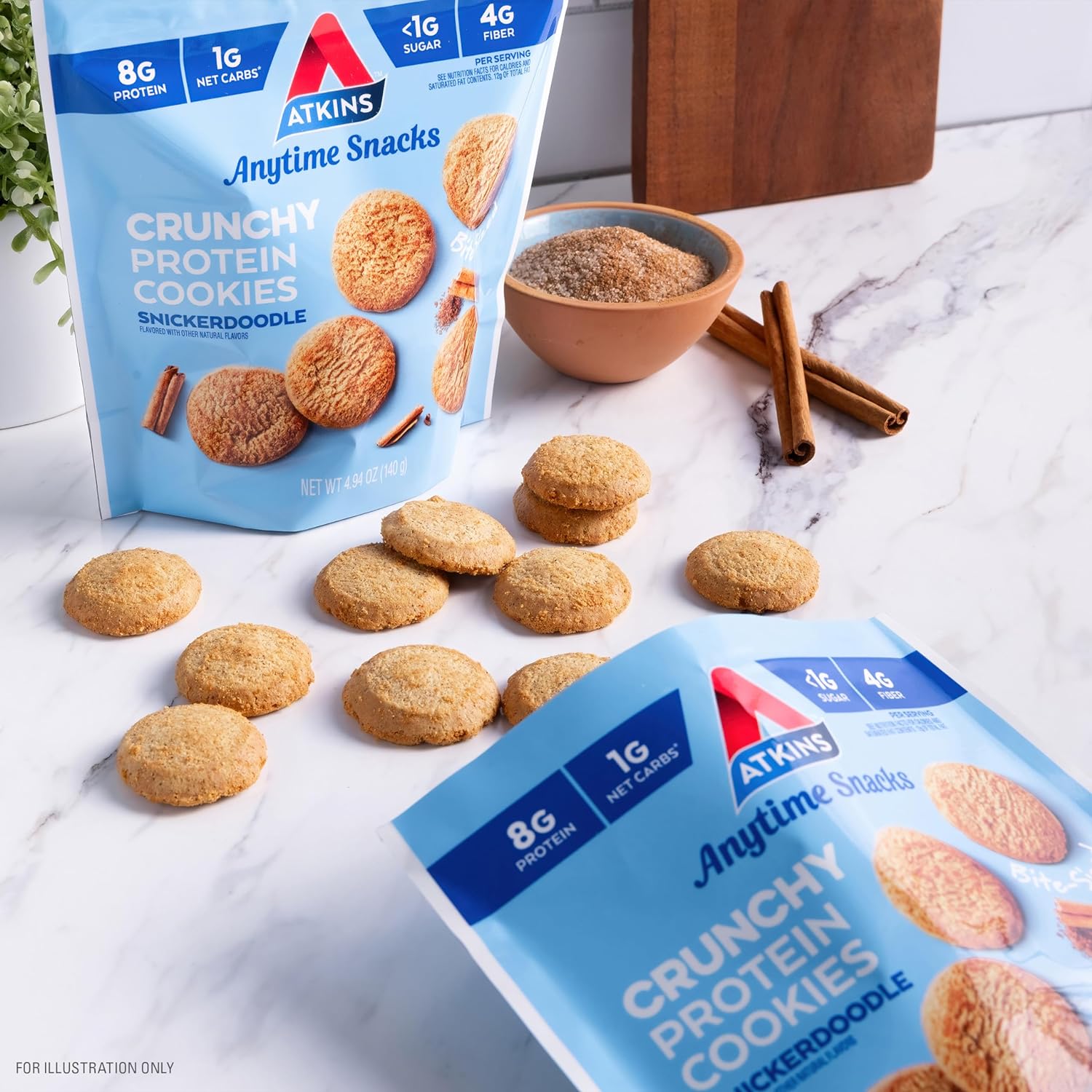 Atkins Bite-Sized Crunchy Protein Cookies, Snickerdoodle, 8g Protein, 4g Fiber, 1g Net Carb, 1g Sugar, Keto Friendly, 3 Bags (5 Servings Per Bag) : Everything Else
