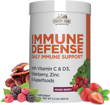 Country Farms Immune Defense Superfoods, Immune Support Supplement, Vitamin C With Black Elderberry, Echinacea, Turmeric, Supports Hydration, With Probiotics And Prebiotics, Berry Flavor, 40 Servings