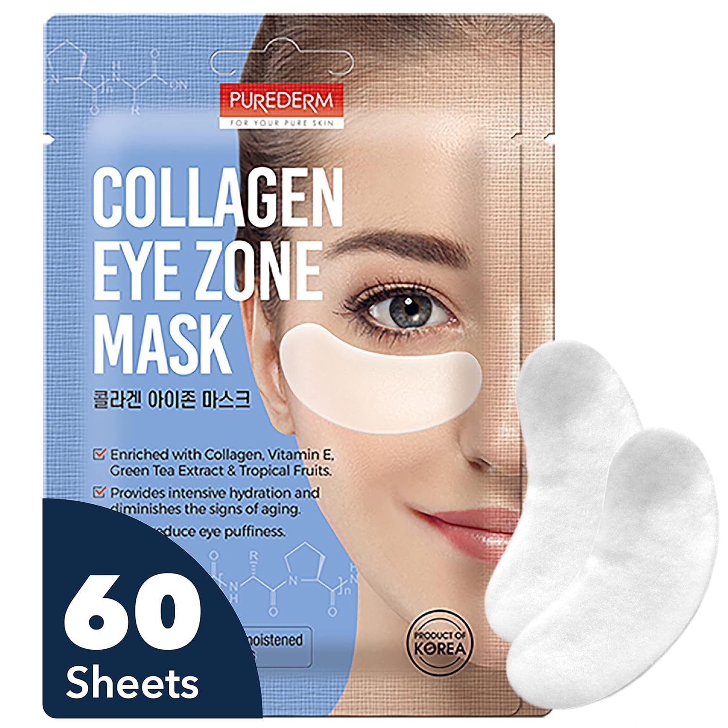 Deluxe Collagen Eye Mask Collagen Pads For Women By Purederm 2 Pack Of 30 Sheets/Natural Eye Patches With Anti-Aging And Wrinkle Care Properties/Help Reduce Dark Circles And Puffiness