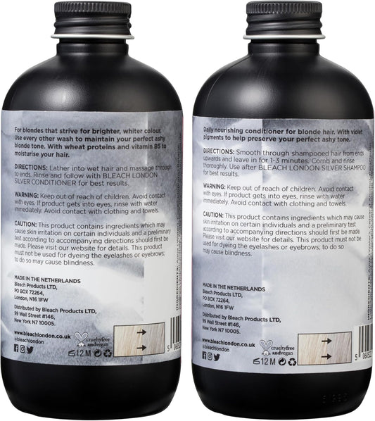 Bleach London Silver Shampoo 250 Ml And Silver Conditioner 250 Ml - High Pigmented Ashy Silver Rinse, Vegan Cruelty Free, Colour Protected Clean, Colour Depositing Toning Formula