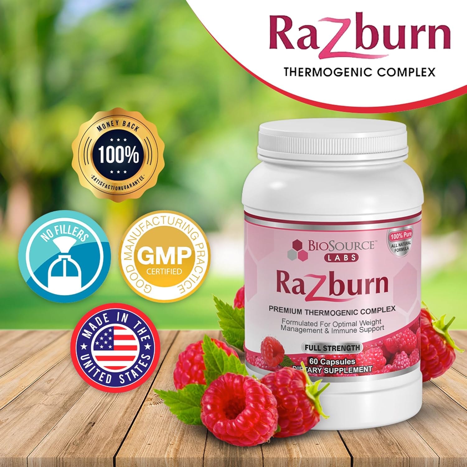 BioSource Labs Razburn – Premium Thermogenic Complex Pills with Permium Ingredients, Caffeine, & Green Tea Extract for Men & Women (60 Vegetarian Capsules) : Health & Household