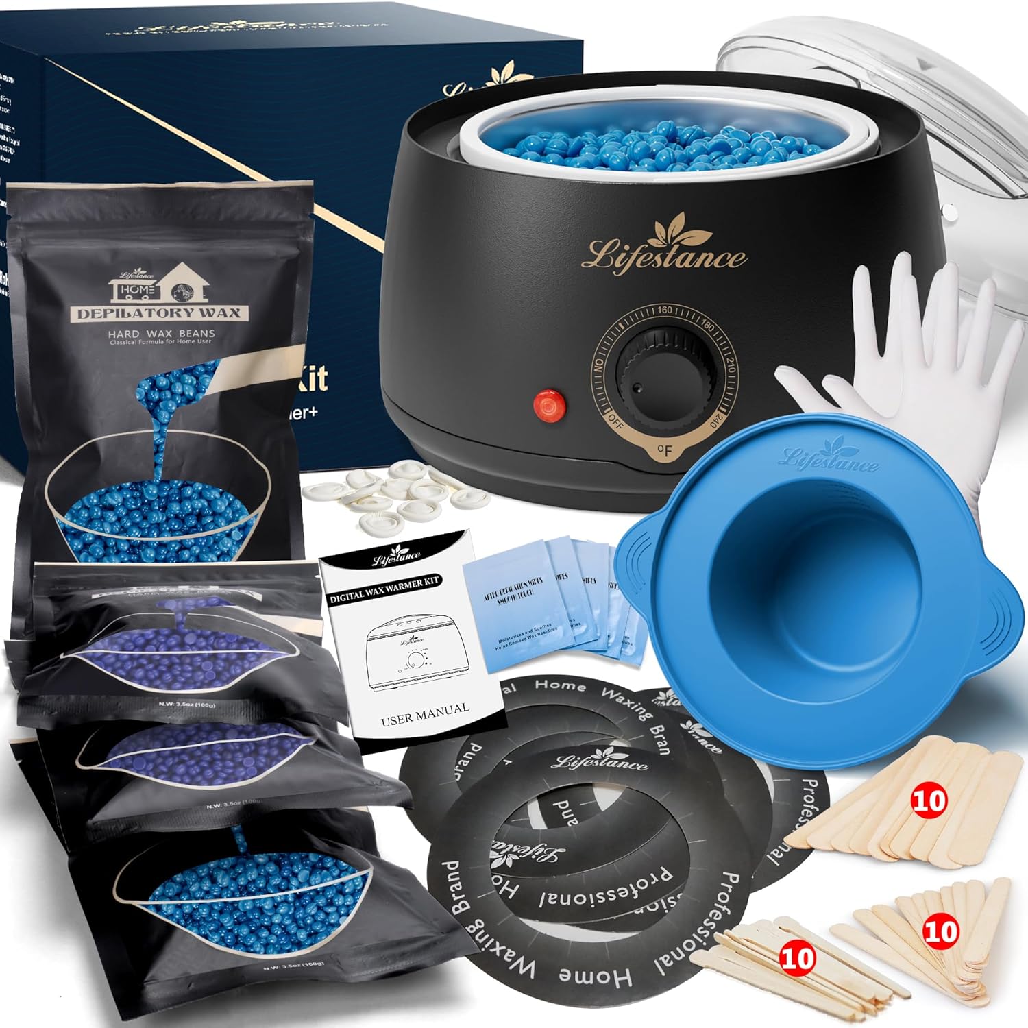 Lifestance Waxing Kit For Women & Men - L2 Digital Wax Pot Warmer, Brazilian & Bikini Hair Removal Kit With 14.1Oz Hard Wax Beads & 42 Accessories, Professional For Face, Leg, Eyebrow, Body At Home