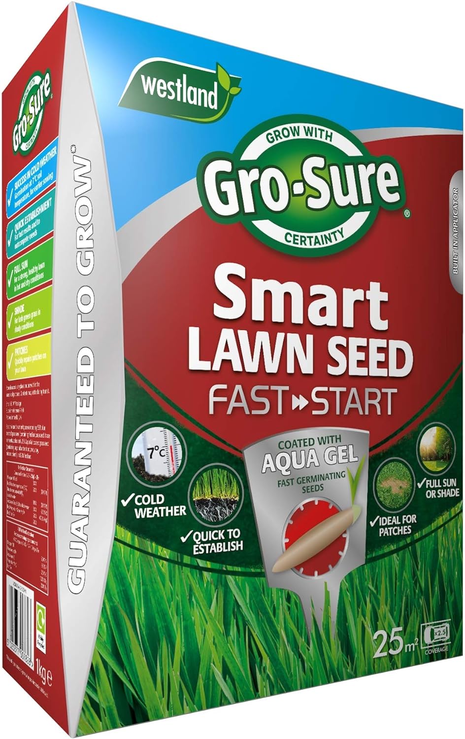 Gro-Sure 20500254 Aqua Gel Coated Fast Start Smart Grass Lawn Seed, 25 m2, 1 kg - Blue?20500254