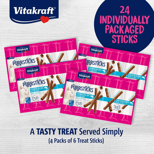 Vitakraft Purrsticks Meaty Cat Sticks - Chicken With Salmon - Segmented And Breakable Meatstick - Deliciously Tender - Multi Pack Of 4