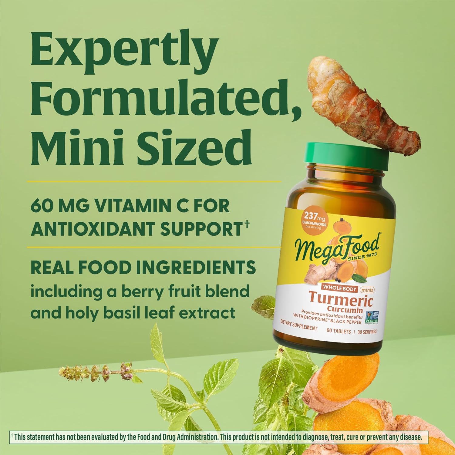 MegaFood Turmeric Curcumin Minis - Turmeric Curcumin with Black Pepper - Turmeric Supplement with Vitamin C and Black Pepper Extract - Non-GMO, Made Without 9 Food Allergens - 60 Tabs (30 Servings) : Health & Household