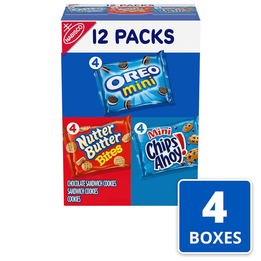 Nabisco Cookie Variety Pack Oreo Mini, Nutter Butter Bites, Chips Ahoy! Mini, 48 Snack Packs (4 Boxes)