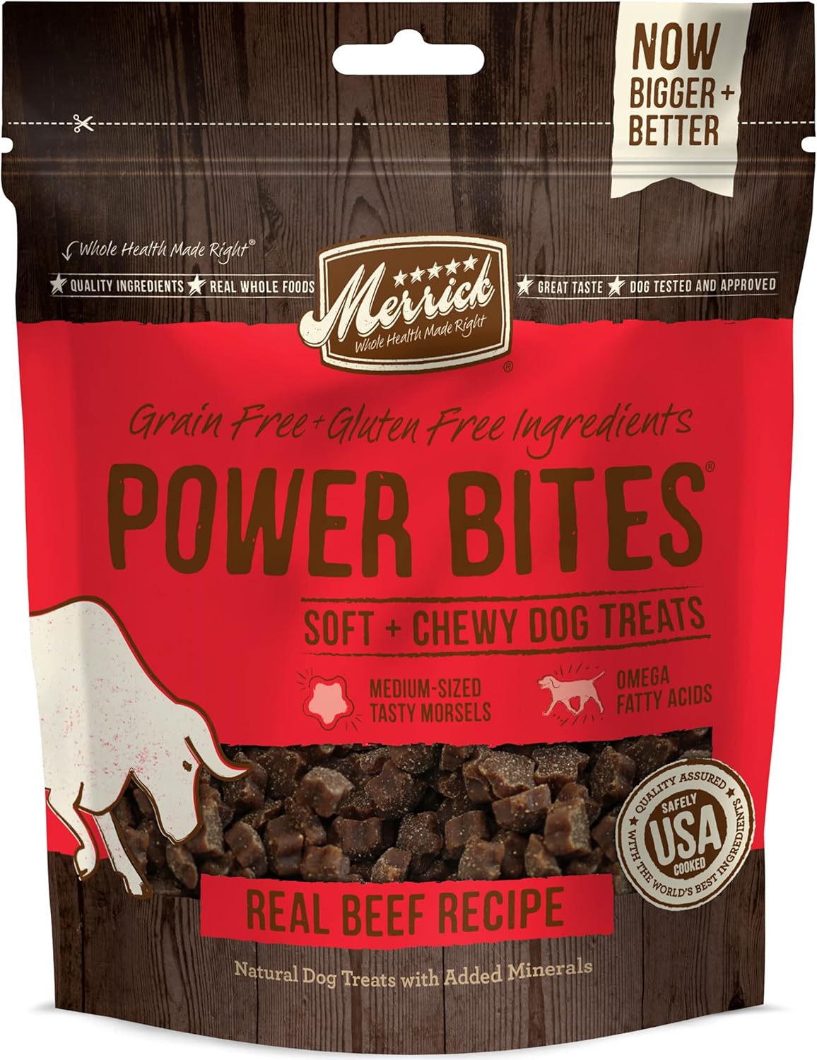 Merrick Power Bites Natural Soft And Chewy Real Meat Dog Treats, Grain Free Snack With Real Beef Recipe - 6 Ounce (Pack Of 1)