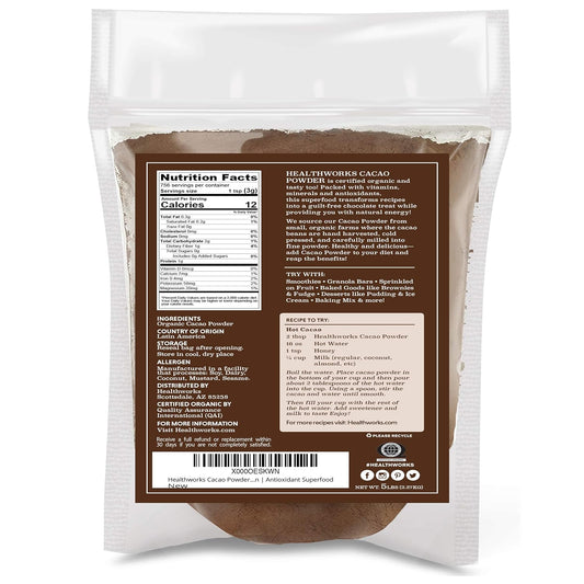 Healthworks Cacao Powder (80 Ounces / 5 Pounds) | Cocoa Chocolate Substitute | Certified Organic | Sugar-Free, Keto, Vegan & Non-GMO | Peruvian Origin | Antioxidant Superfood | Packaging May Vary