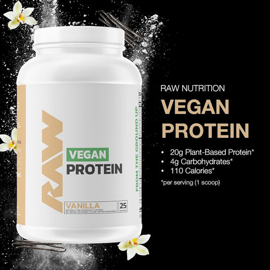 Raw Vegan Protein Powder, Vanilla - 20G Of Plant-Based Protein Powder & Fortified With Vitamins For Muscle Growth & Recovery - Low-Fat, Low Carb, Naturally Flavored & Sweetened - 25 Servings