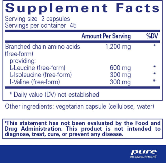 Pure Encapsulations Bcaa Capsules | Hypoallergenic Supplement To Support Muscle Function During Exercise* | 90 Capsules