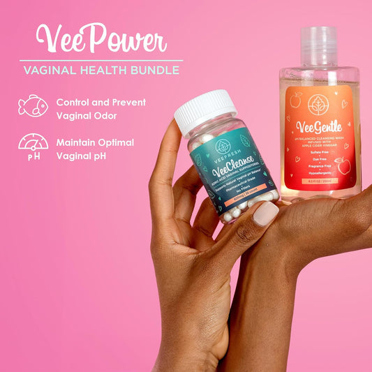 Veefresh Veepower Lite Bundle - A Convenient Feminine Care Bundle For Any-Time Freshness & Odor Control - Veecleanse Boric Acid Suppositories + Veegentle Feminine Wash For Ph Balance