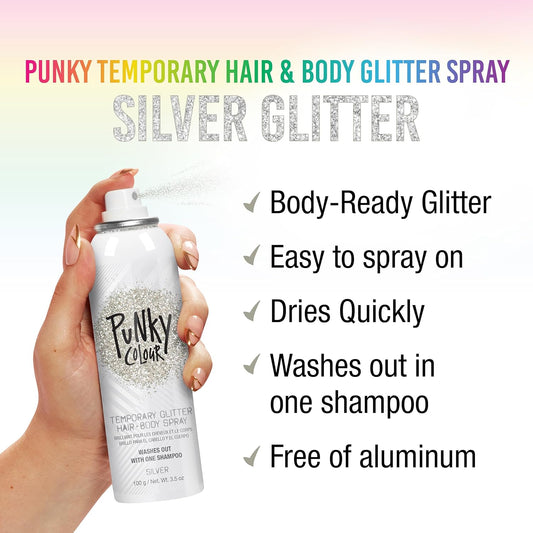 Punky Temporary Hair And Body Glitter Spray, Gold - Lightweight Shimmery Glow For Hair, Skin, And Clothes, Easy-To-Use Sparkly Glitter Hairspray, 3.5 Oz