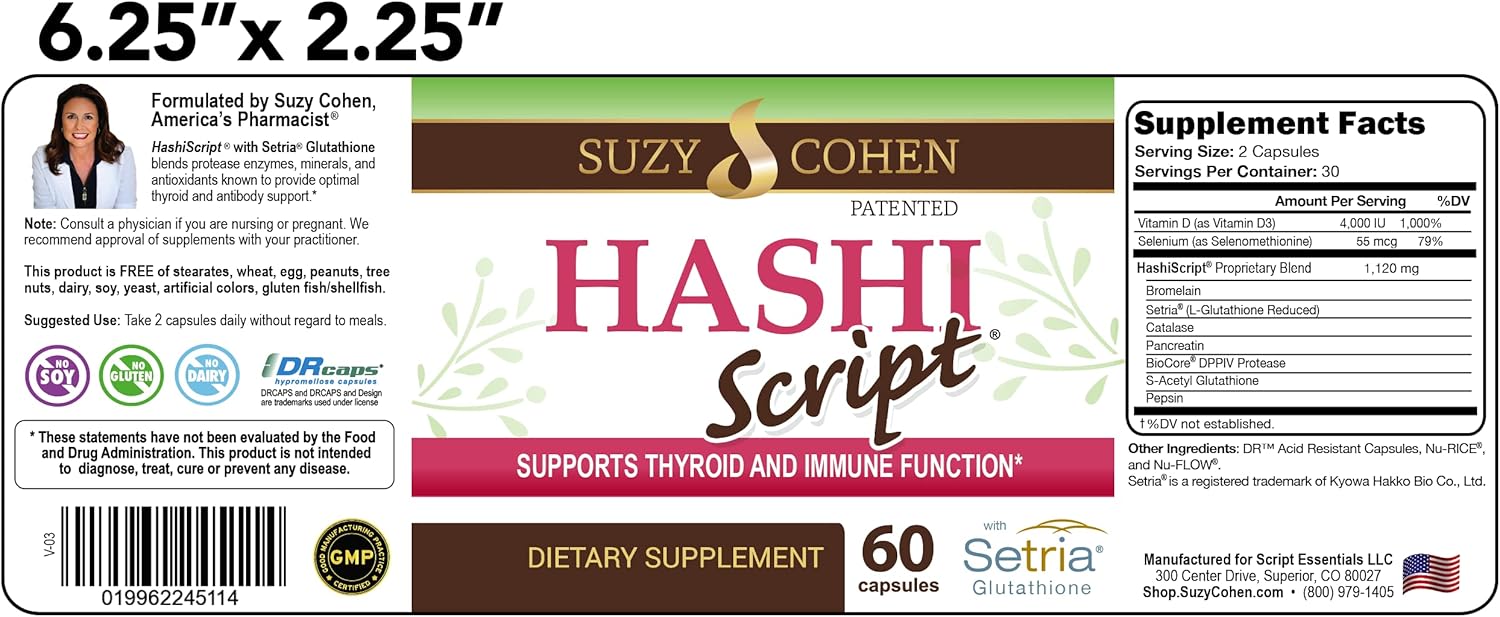 Script Essentials Hashiscript Thyroid And Immune Support Formula With Catalase And Glutathione - By Suzy Cohen : Health & Household