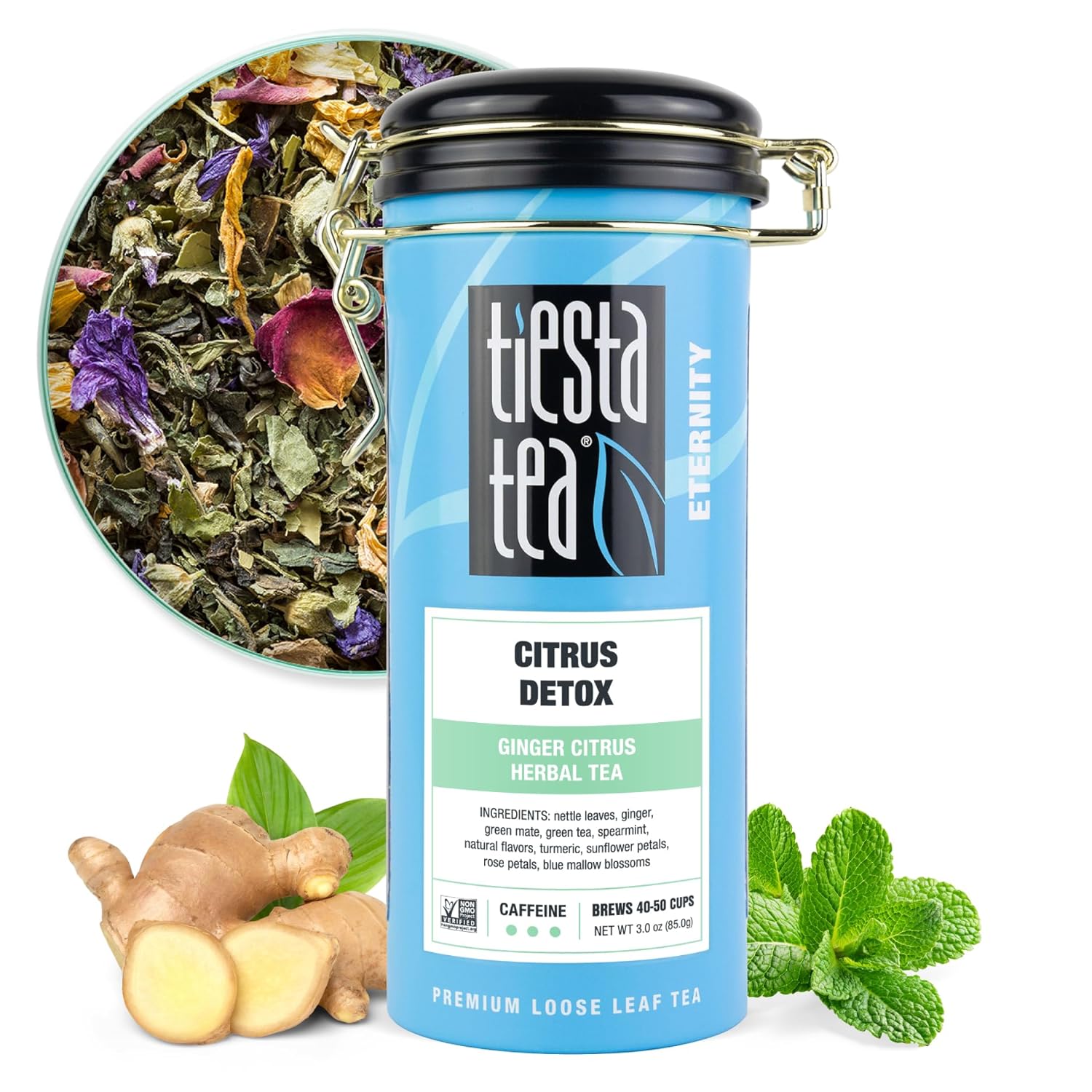 Tiesta Tea - Ginger Citrus Herbal Tea | Premium Loose Leaf Tea Blend | High Caffeinated Tea | Make Hot Or Iced Tea & Brews Up To 50 Cups | Made W/ Natural Ingredients - 3 Ounce Refillable Tin