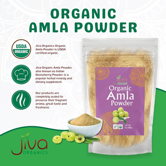 Jiva Organics Organic Pure Amla Berry Powder, 7 Ounce - Food Grade & Non-GMO - for Cooking & Beauty Care