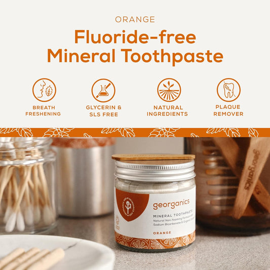 Georganics Mineral Toothpaste - 60Ml - Tea Tree Flavour - Fluoride, Sls & Glycerine Free - Non-Foaming Natural Toothpaste With Virgin Coconut Oil - Certified Cosmos Natural, Vegan And Cruelty-Free