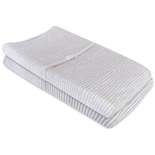 Ely'S & Co. Waterproof Changing Pad Covers | Cradles Sheets 2 Pack - 100% Jersey Cotton With Waterproof Liner - Neutral Taupe Grey For Baby Girls And Boys, Newborn Essentials