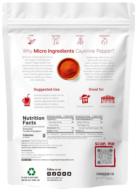 Ground Cayenne Pepper Powder, 6lbs (60,000 SHU Heat) | Premium Source for Spice & Seasoning | Garden Protection from Wildlife | Additive Free, Non-GMO, Bulk Supply
