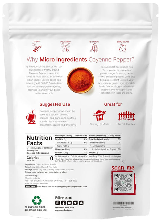 Ground Cayenne Pepper Powder, 6Lbs (60,000 Shu Heat) | Premium Source For Spice & Seasoning | Garden Protection From Wildlife | Additive Free, Non-Gmo, Bulk Supply