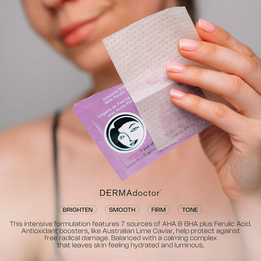 Dermadoctor Kakadu C Dermatologist Formulated Vitamin C Face Peel Pad With Aha & Bha, Exfoliating Pads, Chemical Peel For Face At Home, Brighten, Tighten And Resurface - 30 Count