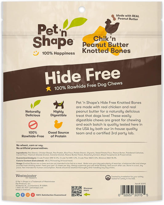 Pet 'N Shape Hide Free Knot Bones With Peanut Butter, 20 Count 9.5 Oz - Rawhide Free Dog Treats - No Hide Alternative Chew Treat For All Life Stages