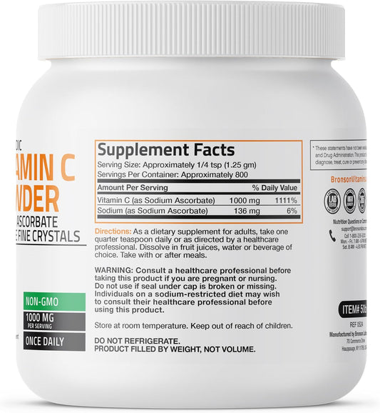 Non Acidic Vitamin C Powder Sodium Ascorbate Non Gmo Soluble Fine Crystals - Healthy Immune System, Antioxidant And Cell Protection, 1 Kilogram (2.2 Lbs, 35.3 Ounces)