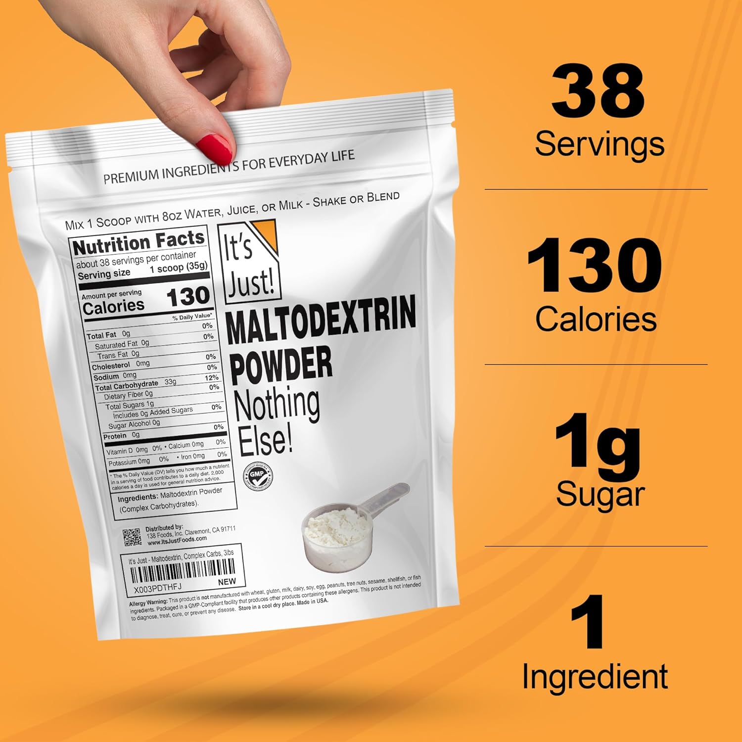 It'S Just! - Mass Gainer Powder, 100% Maltodextrin (Complex Carbohydrates), Sustained Energy, Rapid Absorption, Non-Gmo, Easily Add To Any Protein Shake, 3Lbs / 38 Servings : Health & Household