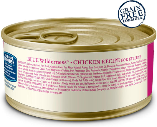 Blue Buffalo Wilderness High Protein Grain Free, Natural Kitten Pate Wet Cat Food, Salmon 3-Oz Cans (Pack Of 24)